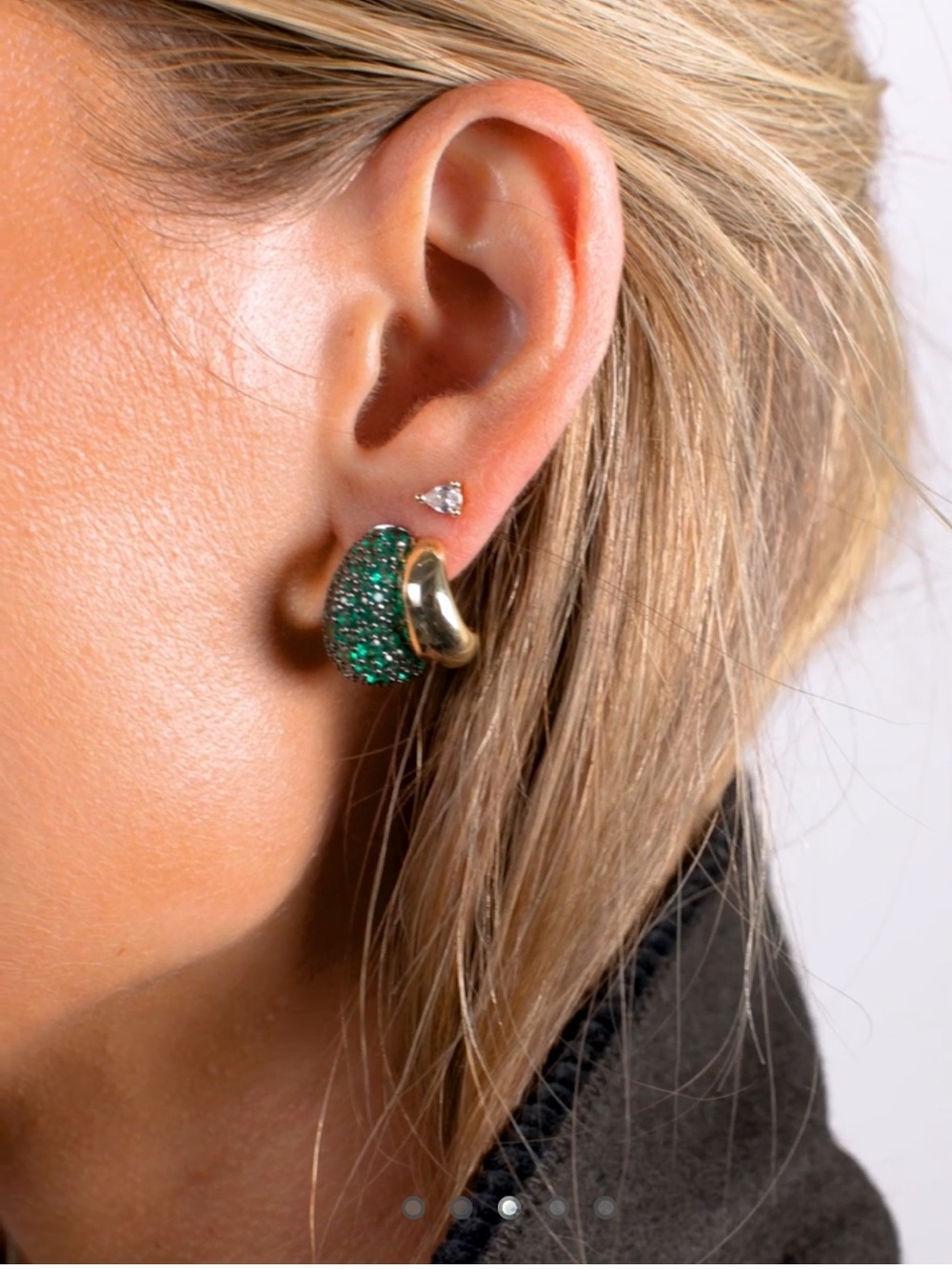 Melinda Maria Gold Hoop Earrings with Emerald Pavé - Picture 3 of 3